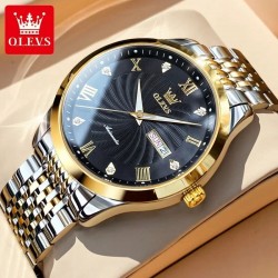 Золотые мужские механические часы OLEVS, Роскошные водонепроницаемые мужские деловые механические наручные часы из нержавеющей стали