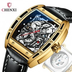 Мужские механические часы-скелетоны CHENXI, модные автоматические механические наручные часы на кожаном ремешке, мужские часы